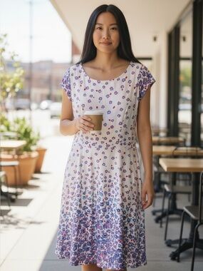 Reborn White Dress with Purple and Blue Floral Print